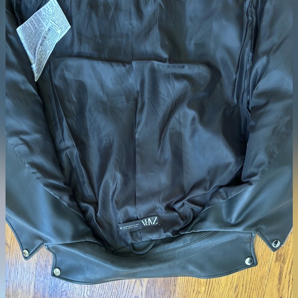 Zara vegan leather black belted biker jacket sz. XS - Picture 11 of 16